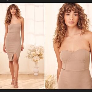 678-Lulu's Strapless Nude Color Midi Dress